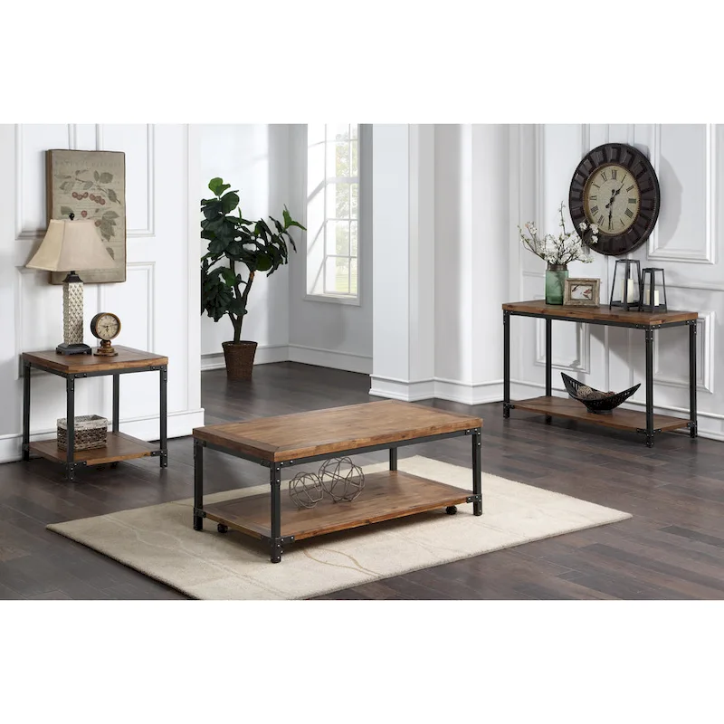 Steve Silver Leyburn Industrial Wood and Metal Coffee Table with Casters