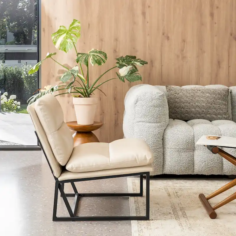 Glitzhome Set of 2 30.25H Modern Ergonomic PU Accent Armless Chair