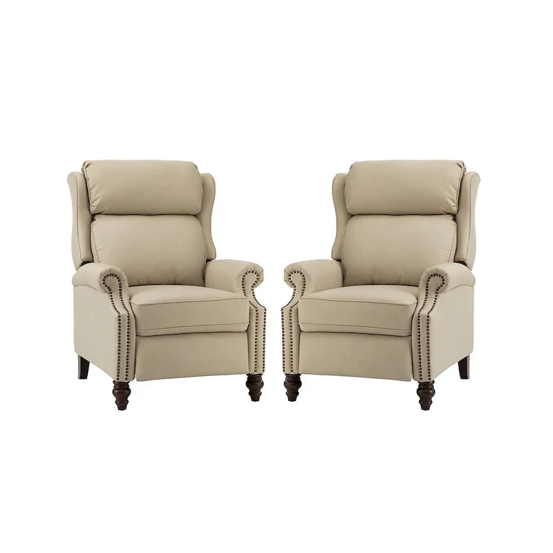 Noemon Modern Genuine Leather Recliner with Nailhead Trims Set of 2 by HULALA HOME