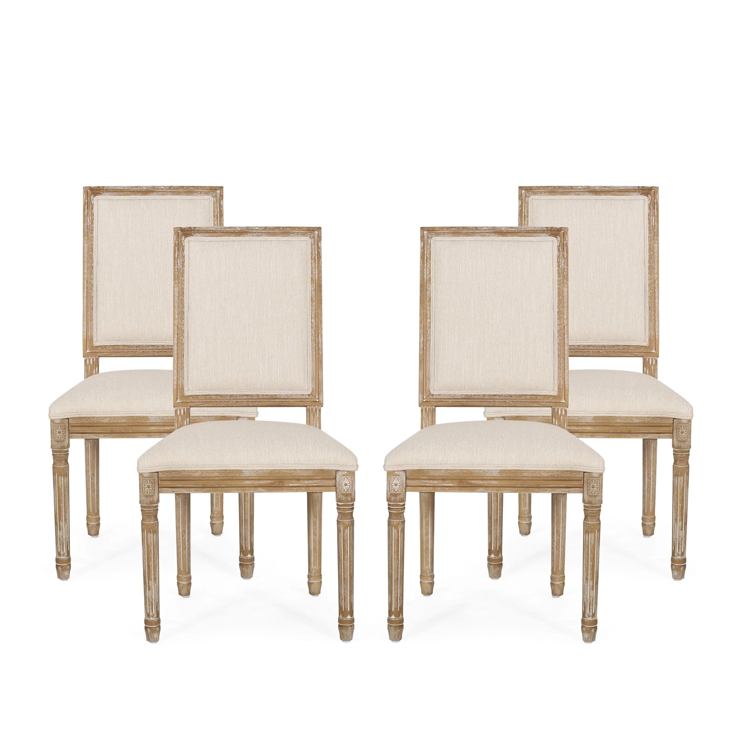 French Country Wood Upholstered Dining Chair, Set of 4 - NH355513