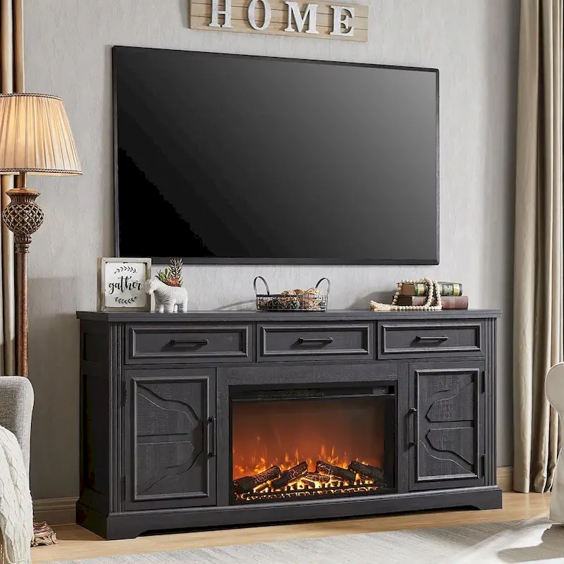Farmhouse Fireplace TV Stand for Up to 80 TV, Entertainment Center