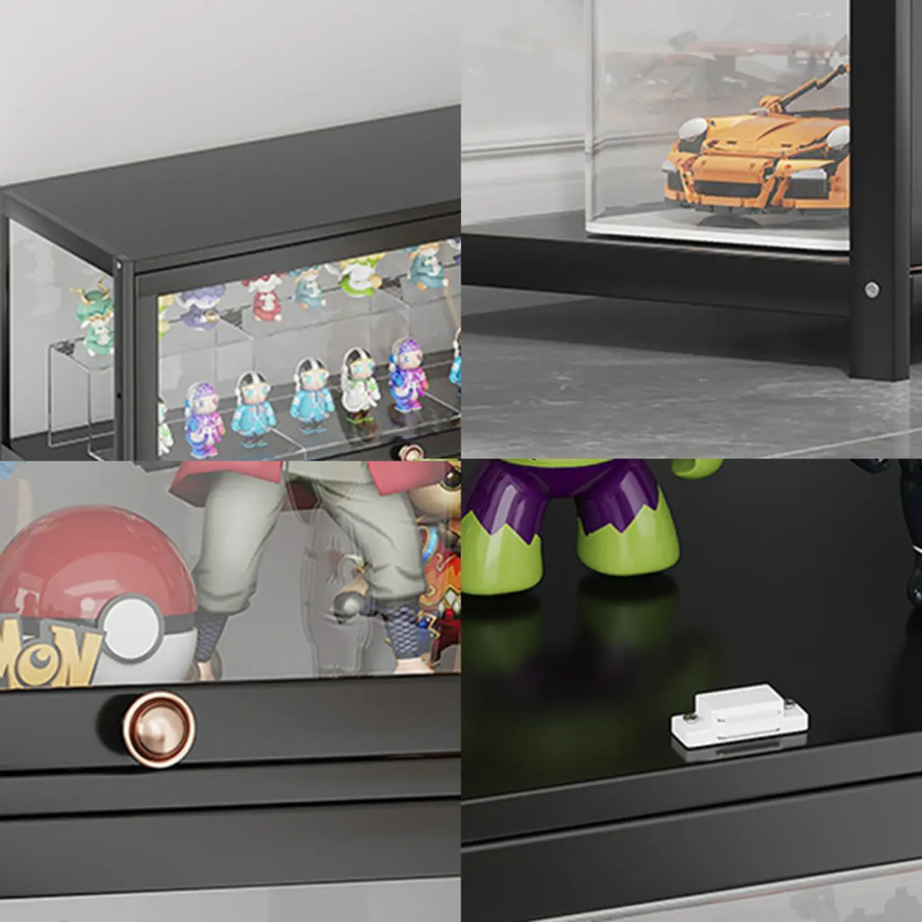 Simple Flip-up Black Clear Glass Cabinet