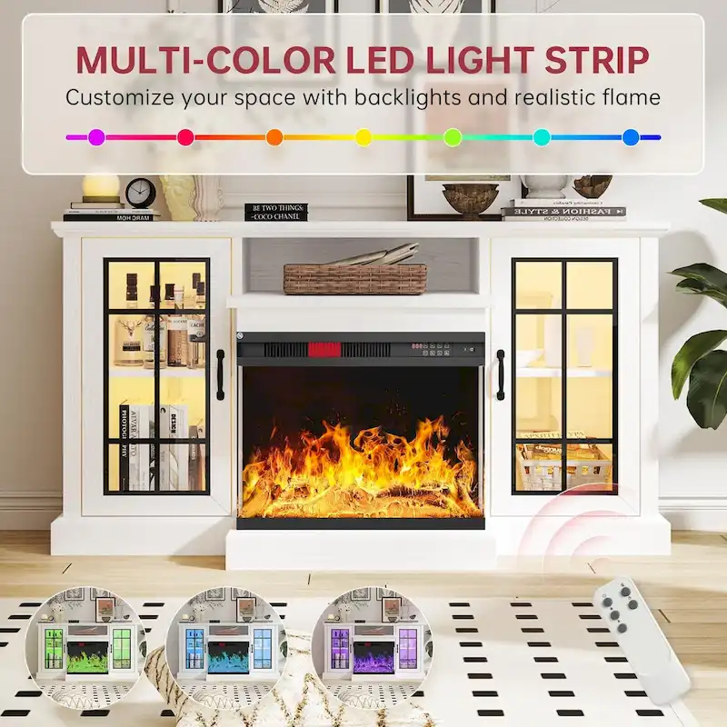 59 Fireplace TV Stand with 3-Sided Glass Electric Fireplace