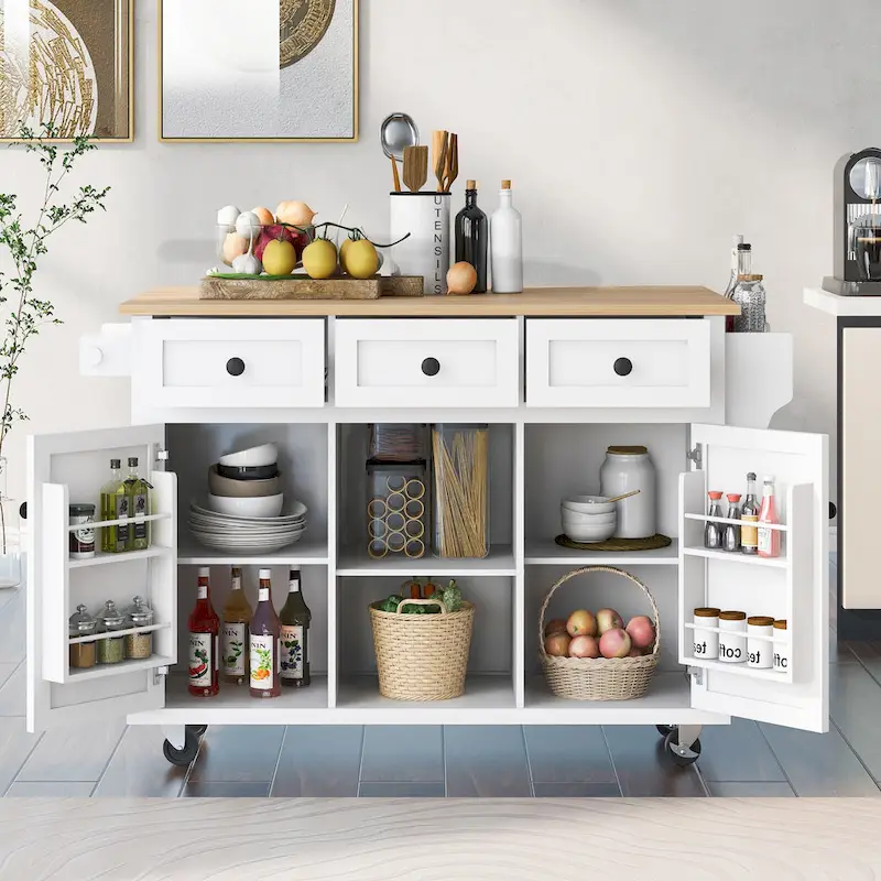 Nestfair Kitchen Island Cart with Drop-Leaf Countertop and 3 Drawers