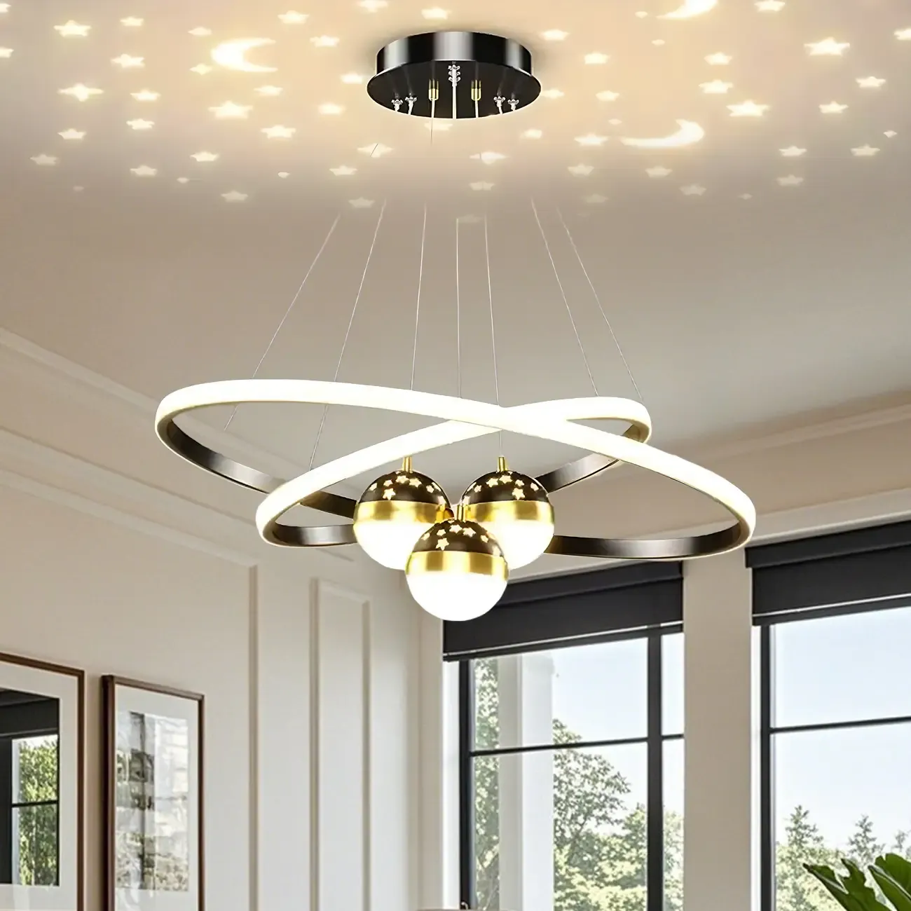 Circle Modern LED Starry Projection Chandelier
