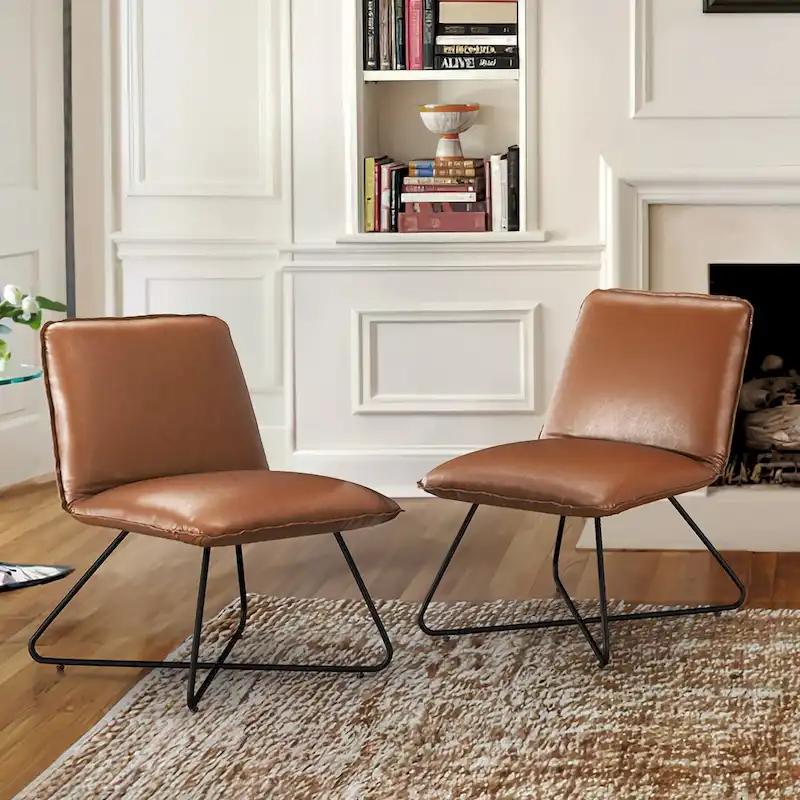 Mid Century Faux Leather Accent Chair With Adjustable Backrest Set of 2 - 31.5 H X 22.2 W X 23.6 D