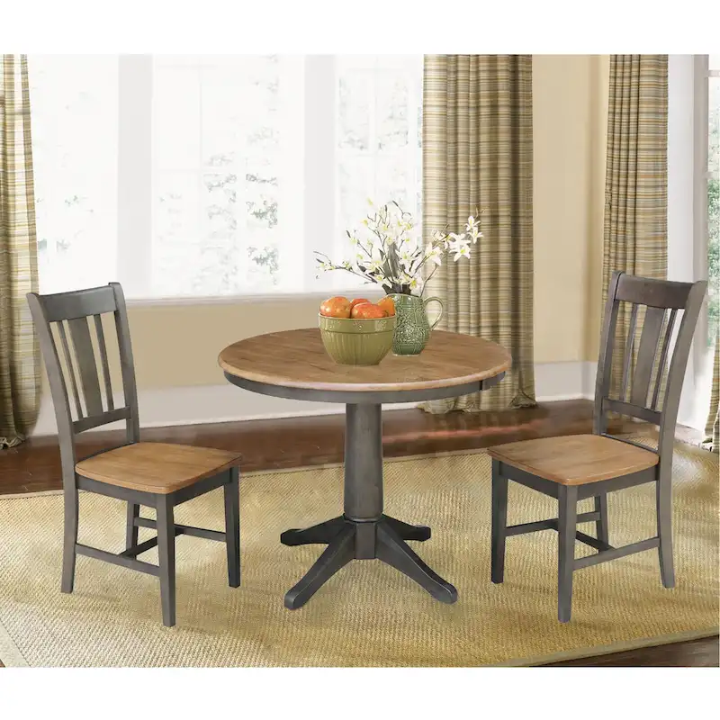 36 Round Solid Wood Extension Dining Table with 2 Dining Chairs
