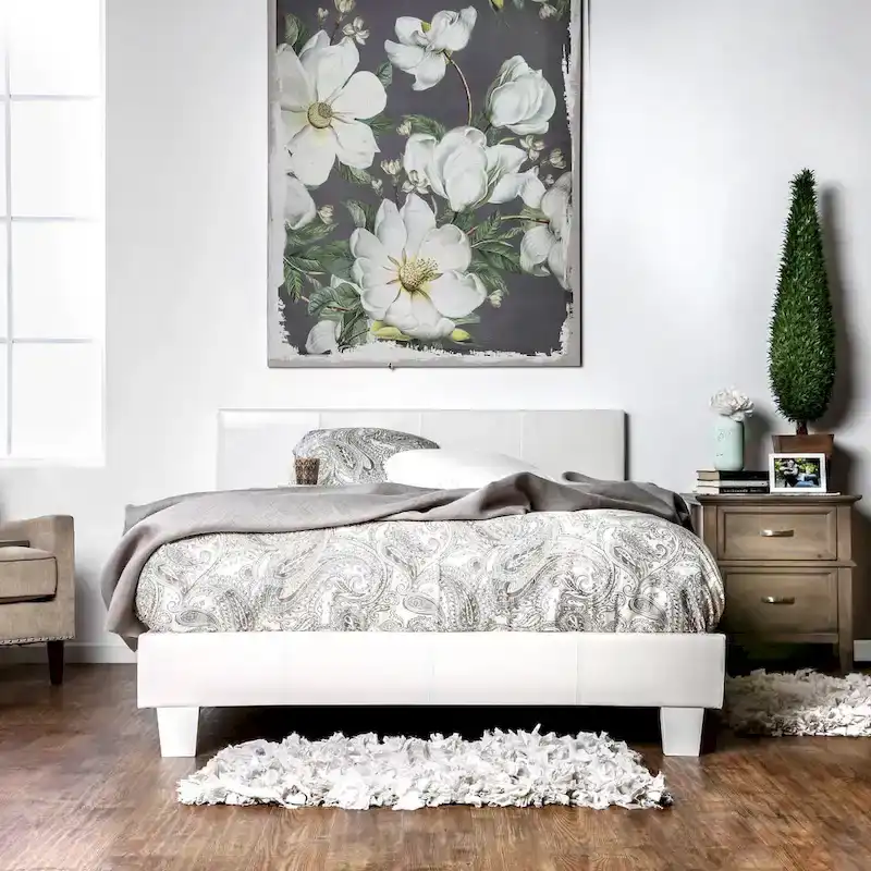 King Size Upholstered Platform Bed – White / Espresso / Grey / Ivory, Faux Leather or Fabric, Sleeps 2