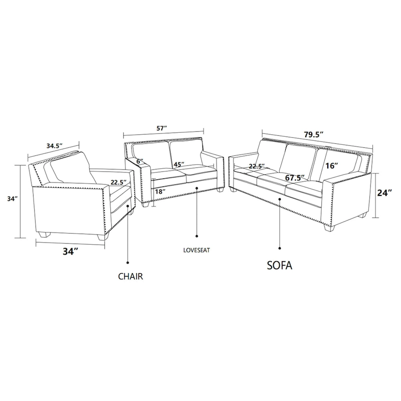 Gliden Modern Linen Fabric Sofa with Solid Wood Frame