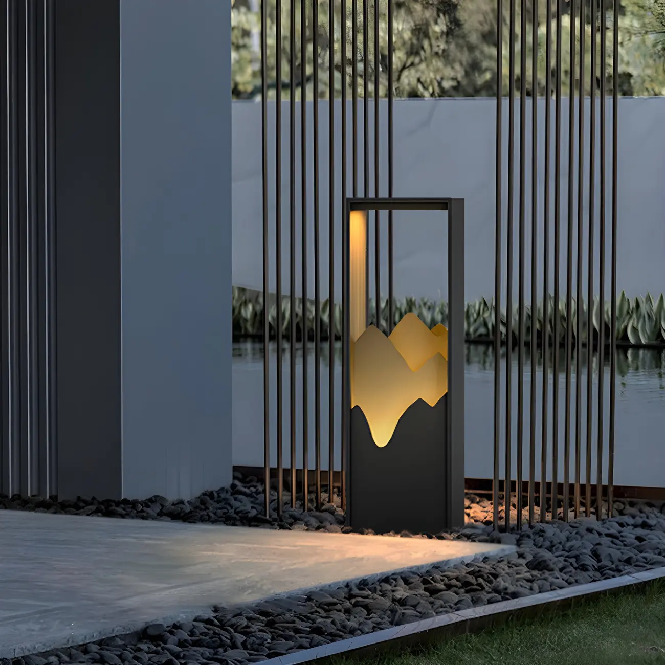 Vertical Geometric Mountain Outline Post Cap Light