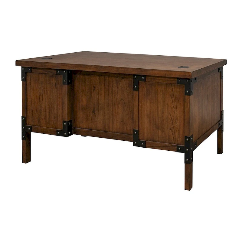 Addison Rustic Half Pedestal Executive Desk, Writing Table, Office Desk, Brown
