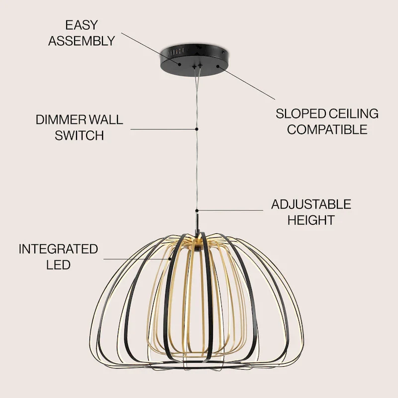 Adjustable Dimmable Cage Integrated LED Pendant, By JONATHAN Y