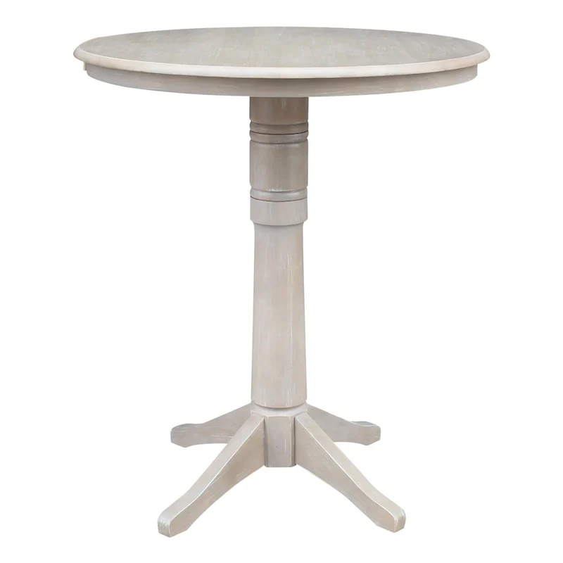 Round Top 36 x 36 Solid Wood Pedestal Table in Washed Gray Taupe