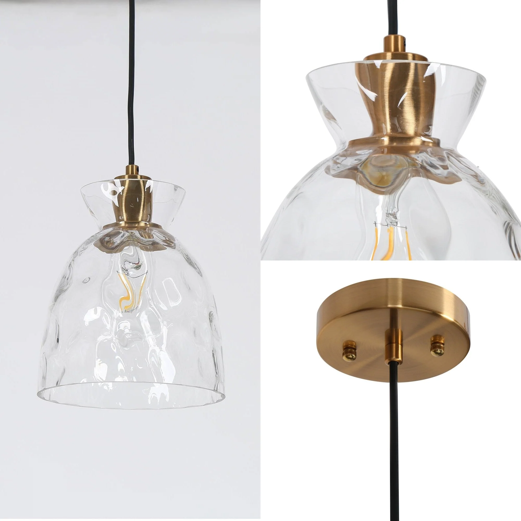 Elisie Mid-century Modern Pendant Light 1-Light Waterfall Glass Hammered Dome Kitchen Island Lighting Dining Room