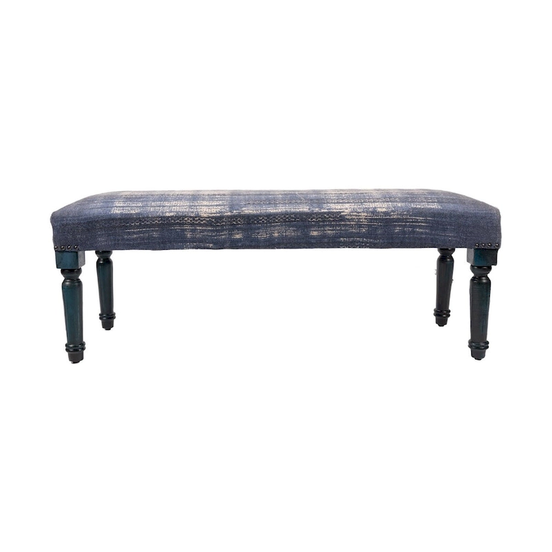 47  Antique Blue Distressed Rectangular Bench