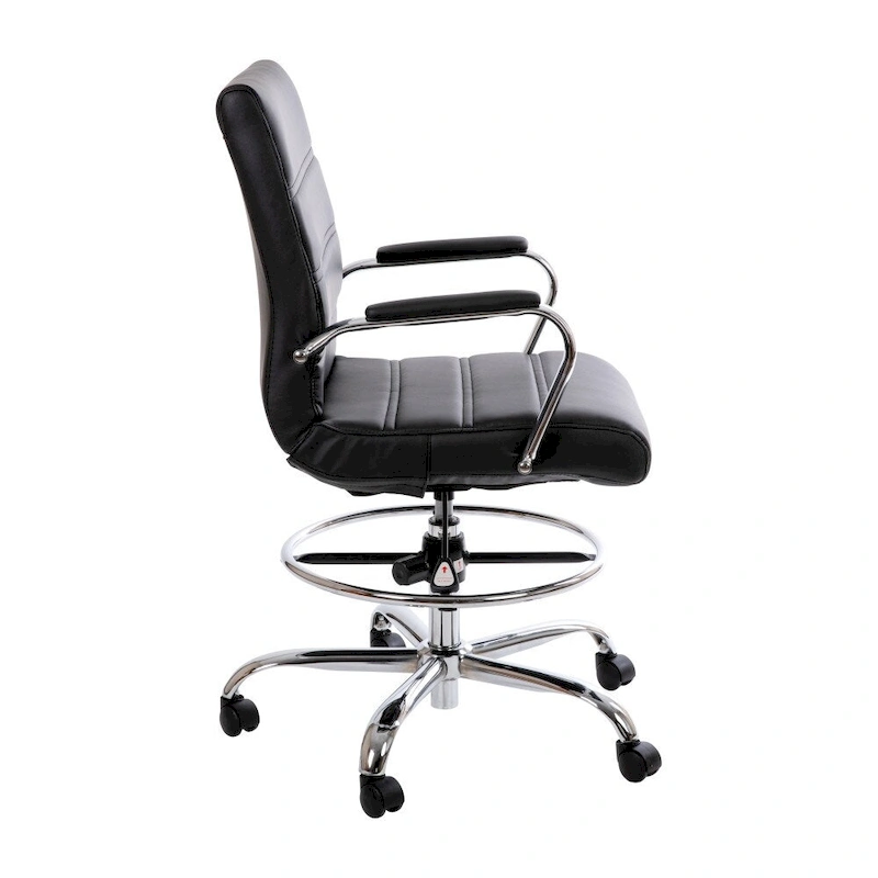 Mid-Back LeatherSoft Drafting Chair with Adjustable Foot Ring and Chrome Base