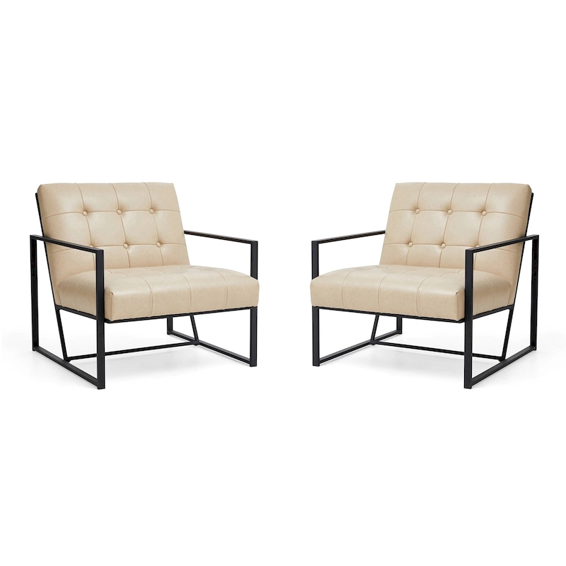 Glitzhome Set of 2 29.25W Mid-Century PU Leather Tufted Accent Chairs