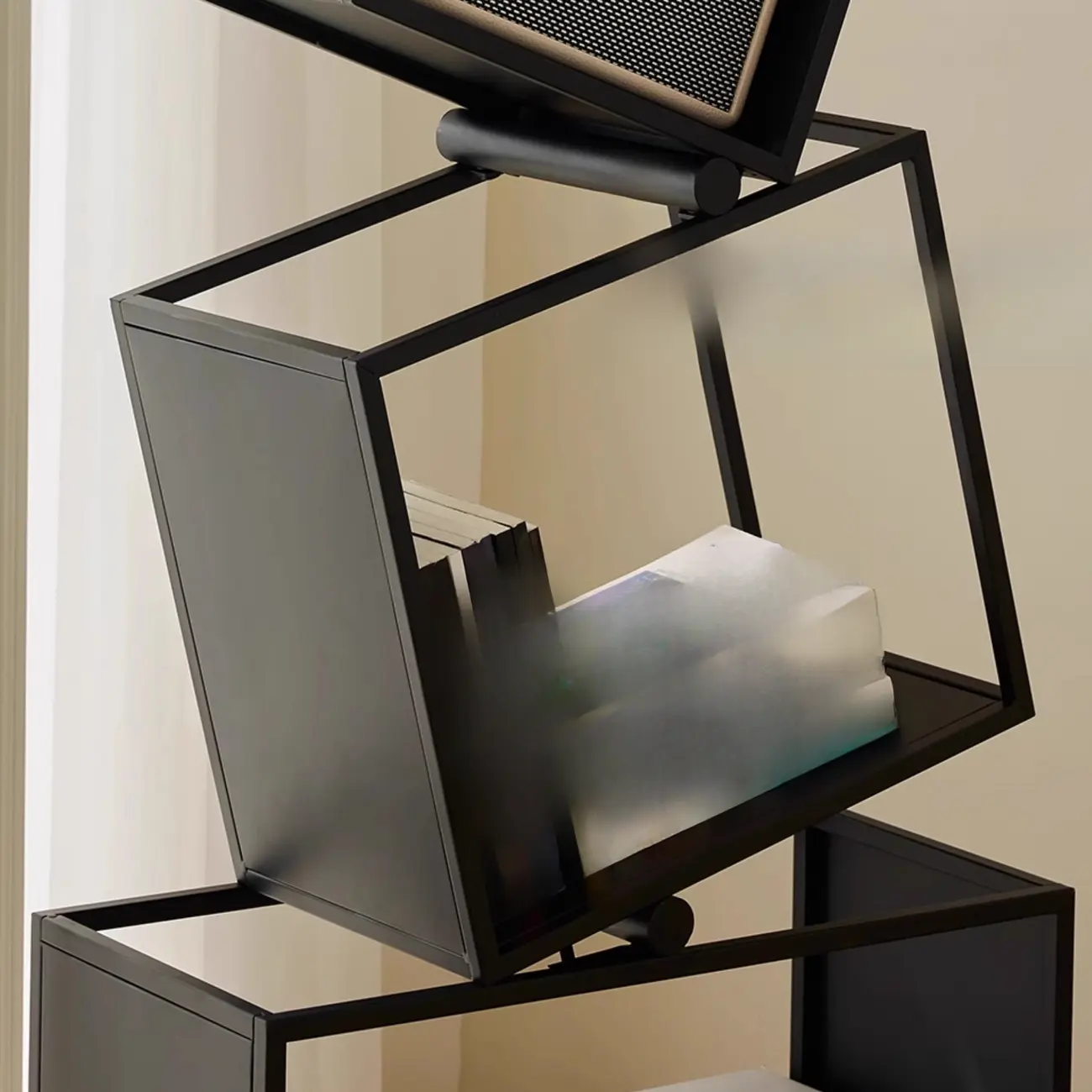 73H Black Metal Geometric Open Cube Bookcase