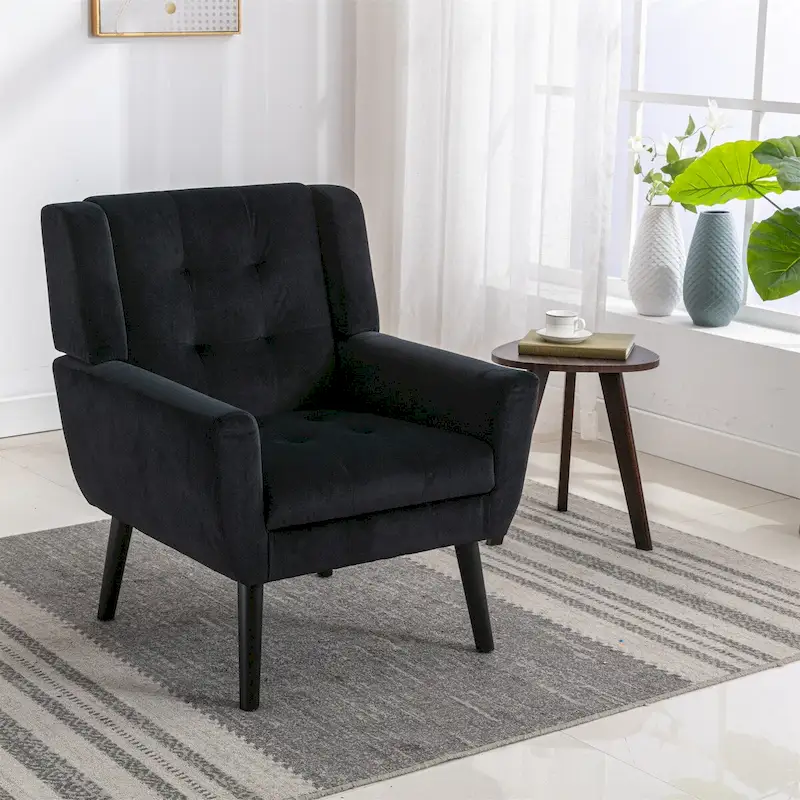 Velvet Upholstered Accent Chair Modern Living Room Lounge Arm Chairs with Ergonomic Backrest Chair