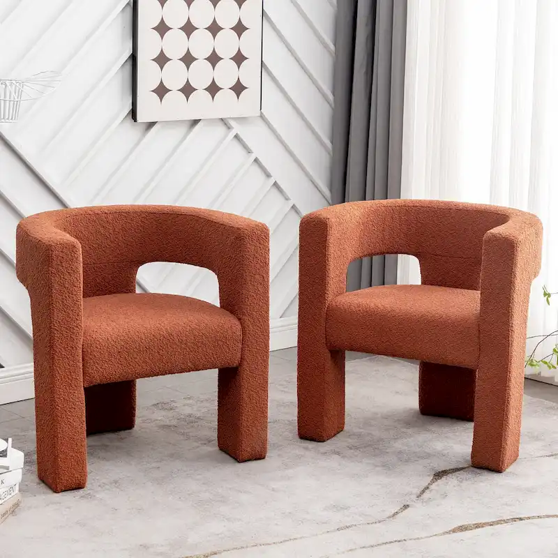 KINWELL 28 Wide Boucle Upholstered Square Armchair (Set of 2)