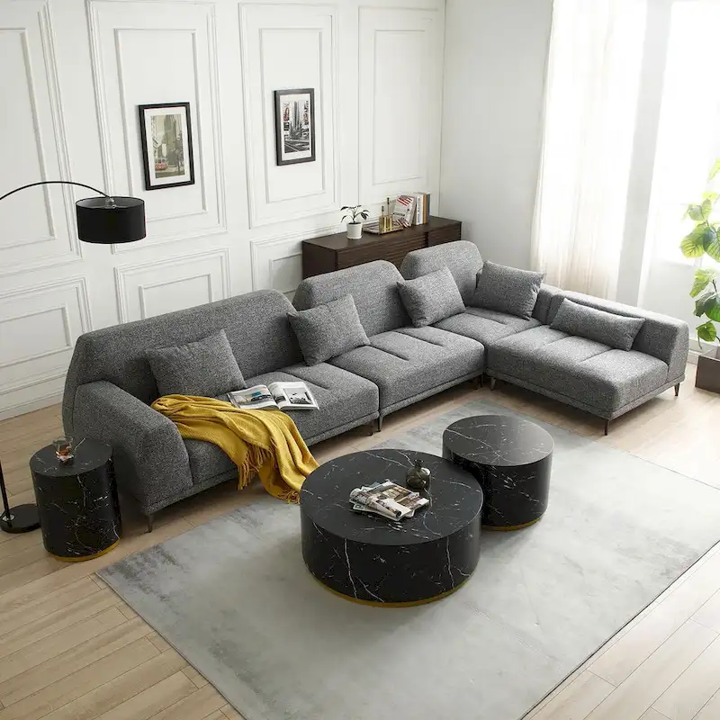 Modern Large Removable Sectional Sofa Grey Fabric with Pillows