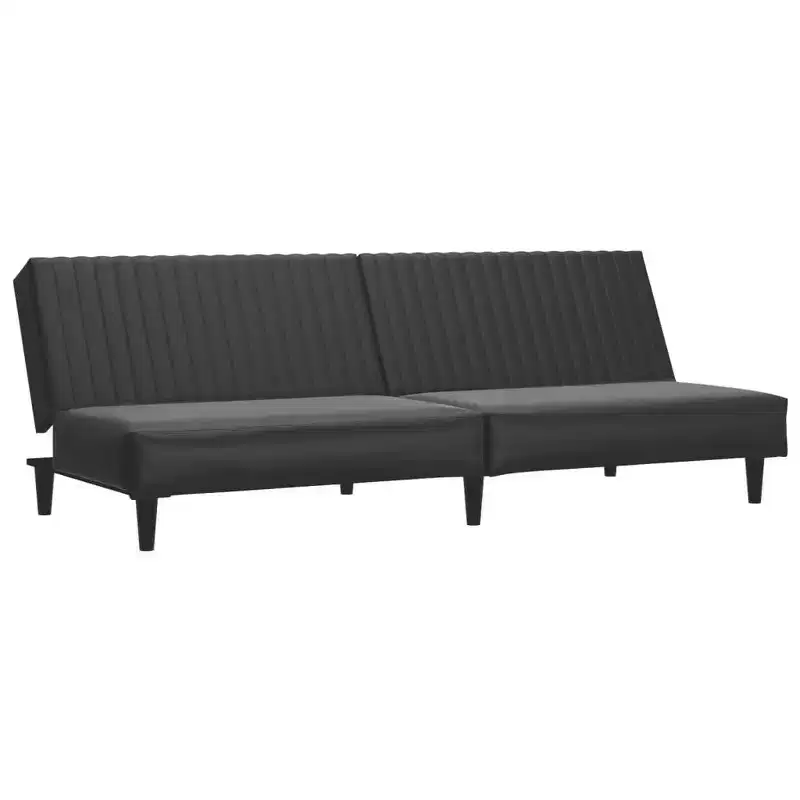Black Faux Leather Convertible Sofa Bed, 2-Seater