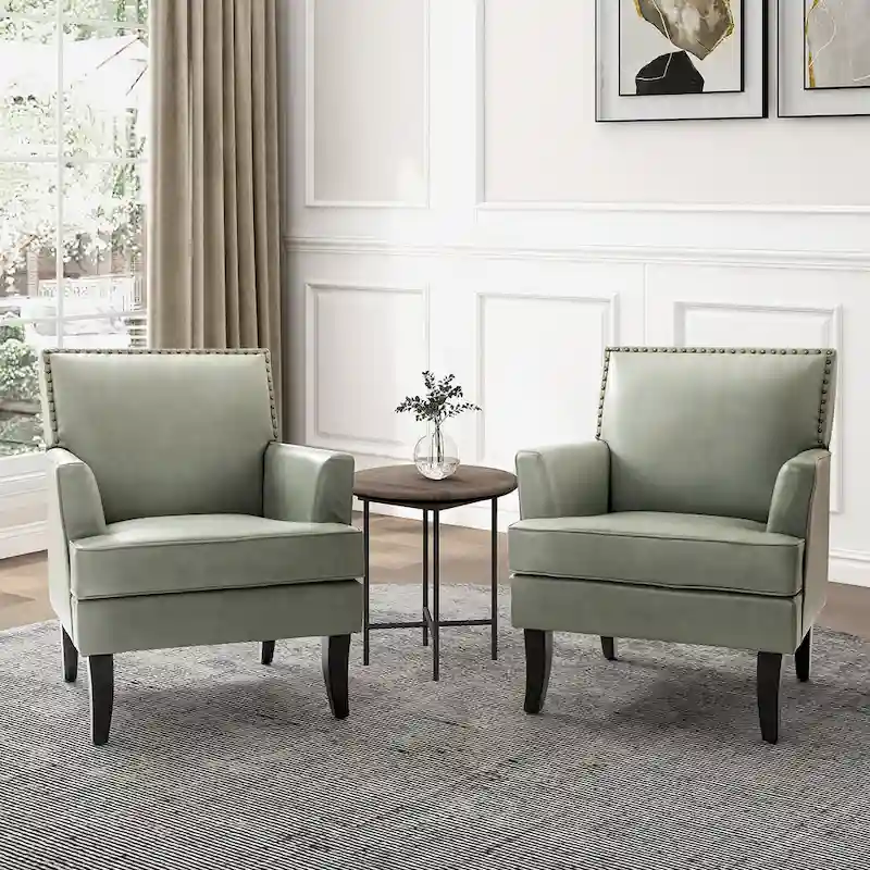 Nileus Modern Classic Polyester Accent Chair with Solid Wooden Legs Set of 2 by HULALA HOME