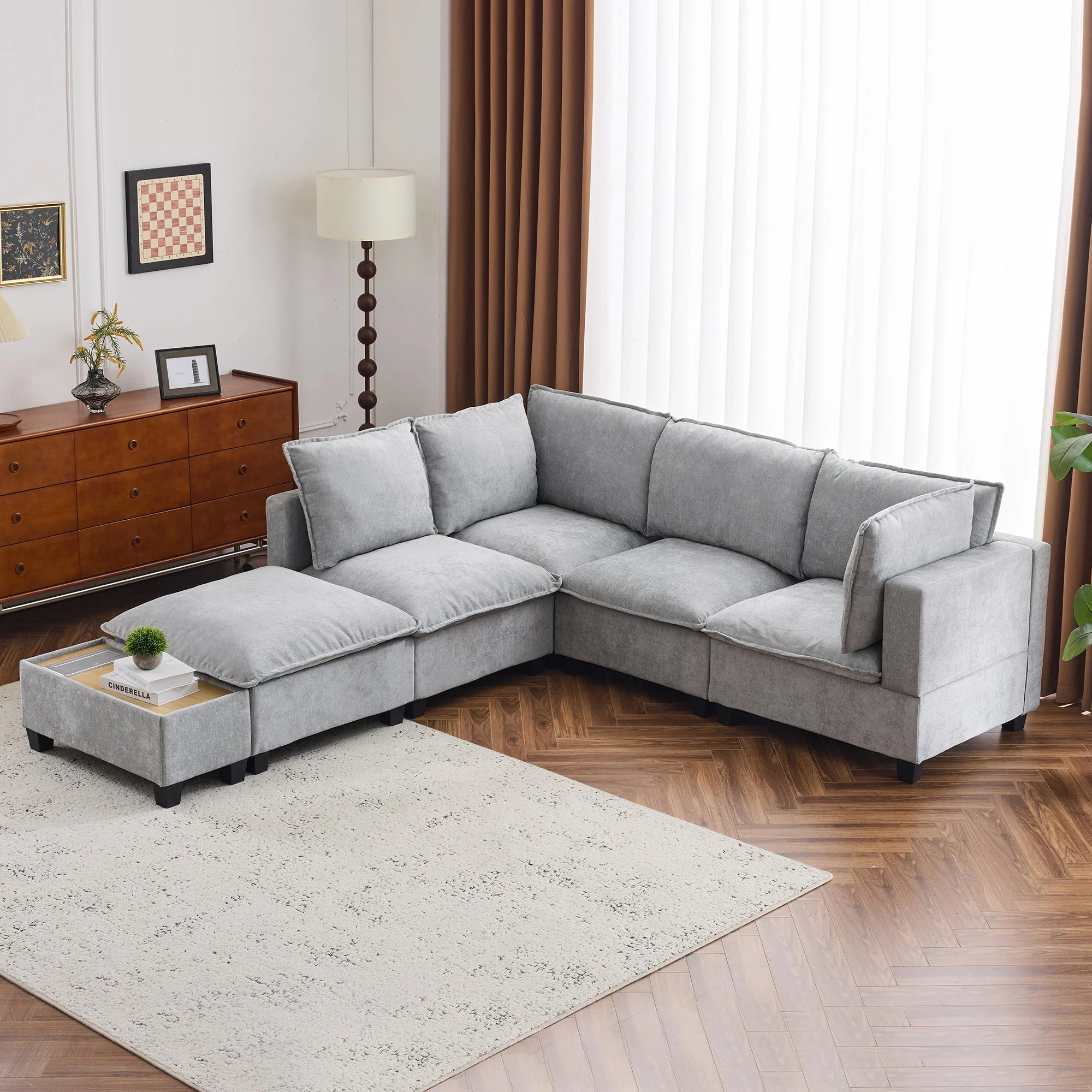 Walker Edison | Cloud Chenille Modular Sectional Sofa with Coffee Table