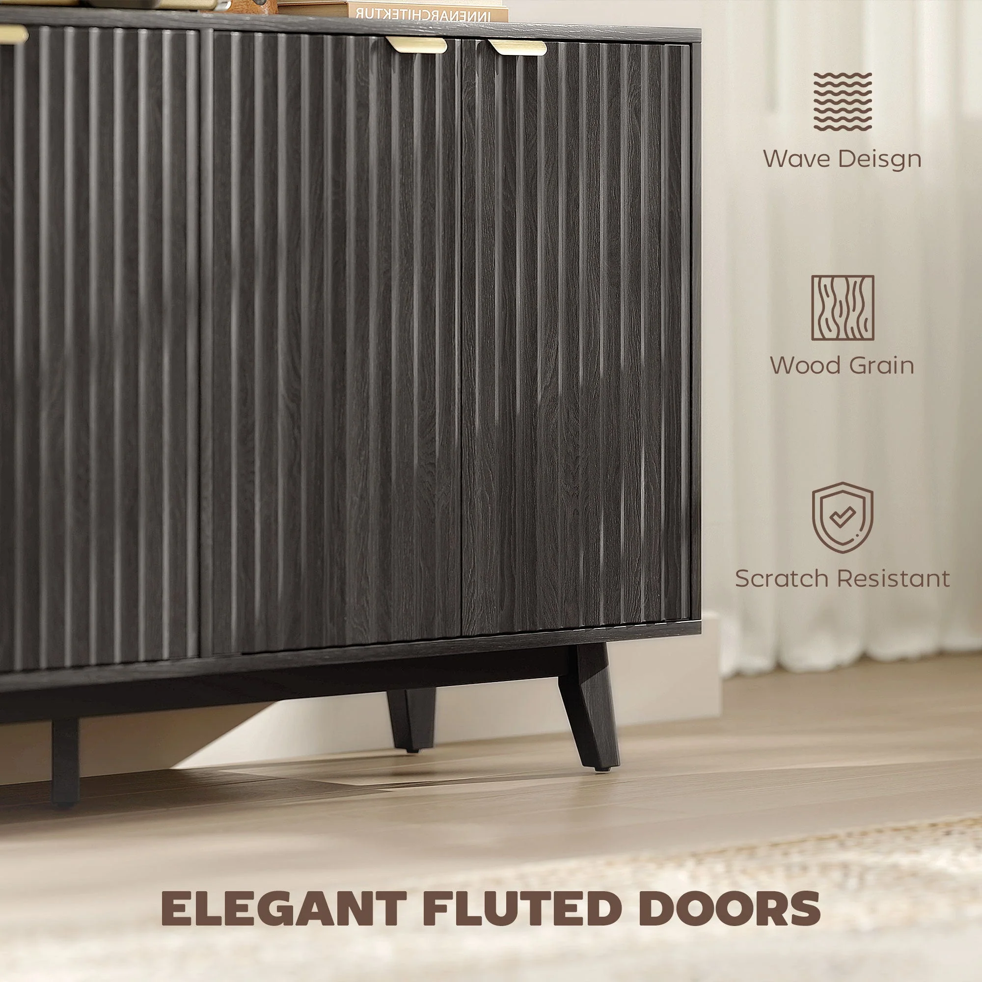 Fluted Coffee Bar Cabinet and Buffet Sideboard Cabinet
