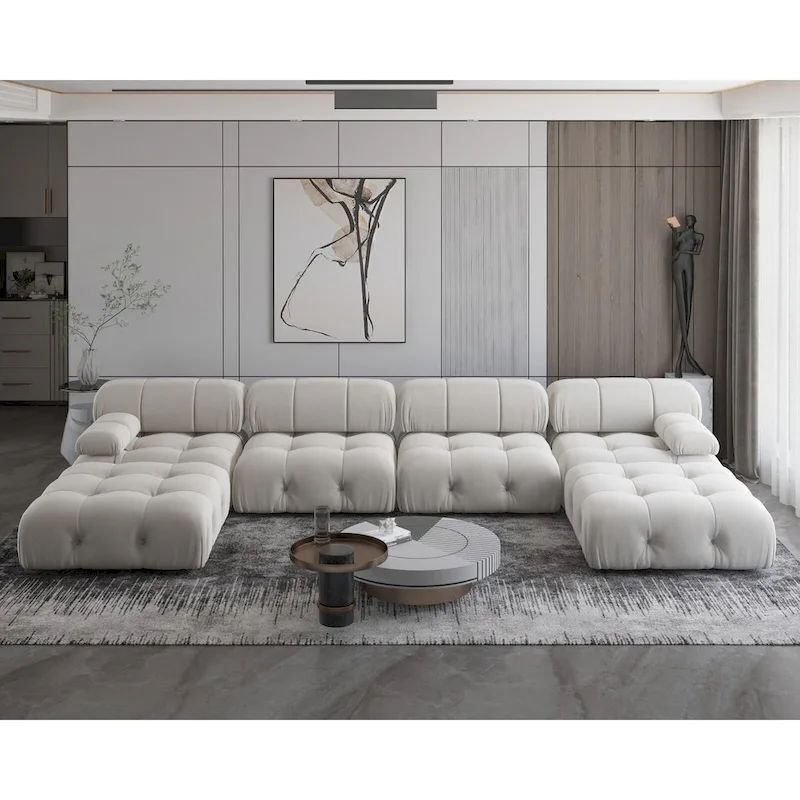 Modern Velvet Upholstery Modular Sectional Sofa,Beige