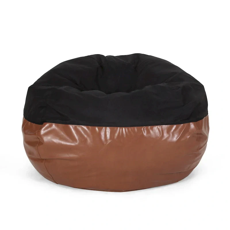 Ohnstad Modern 5 Foot Two Toned Fabric and Faux Leather Bean Bag by Christopher Knight Home