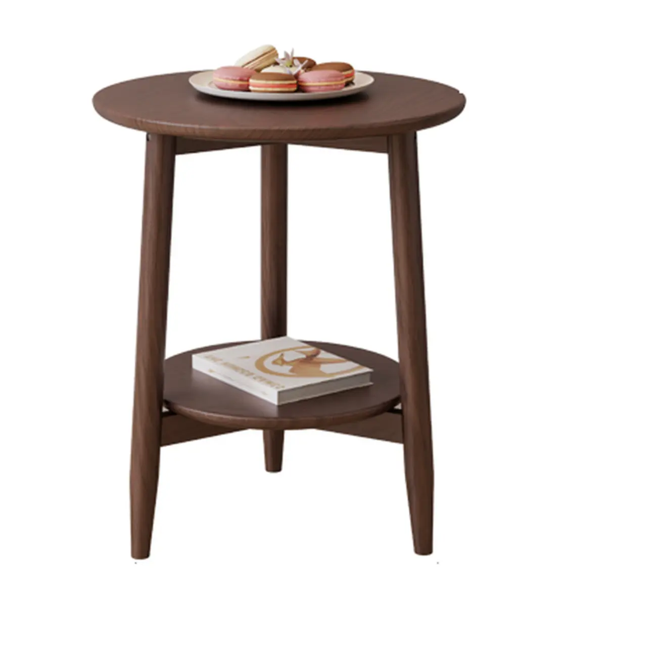 Compact Round Wooden 2-Tier Tripod Base Side Table