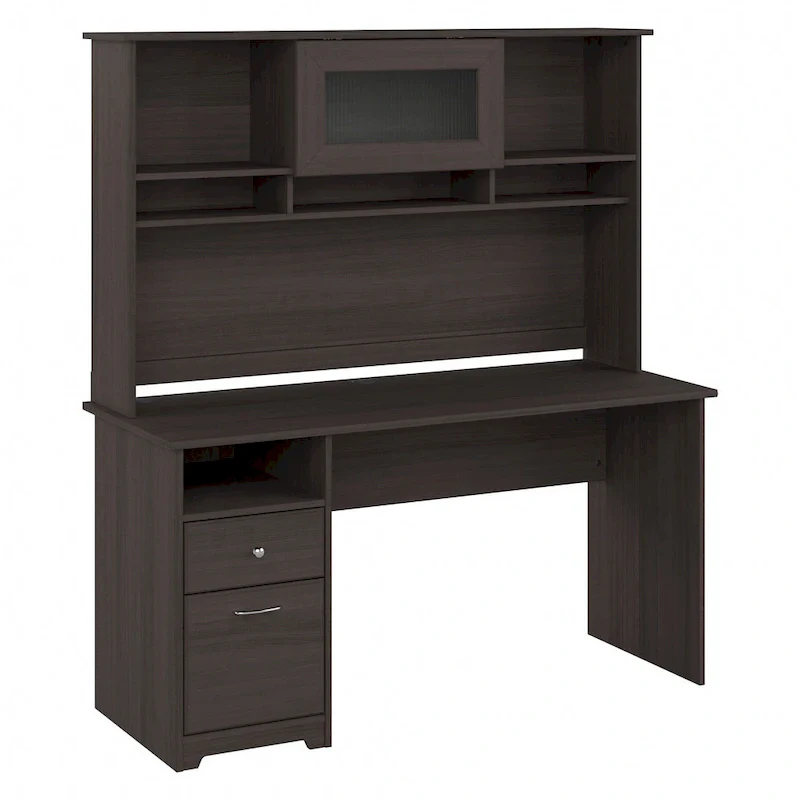 60W Computer Desk with Hutch in Espresso Oak