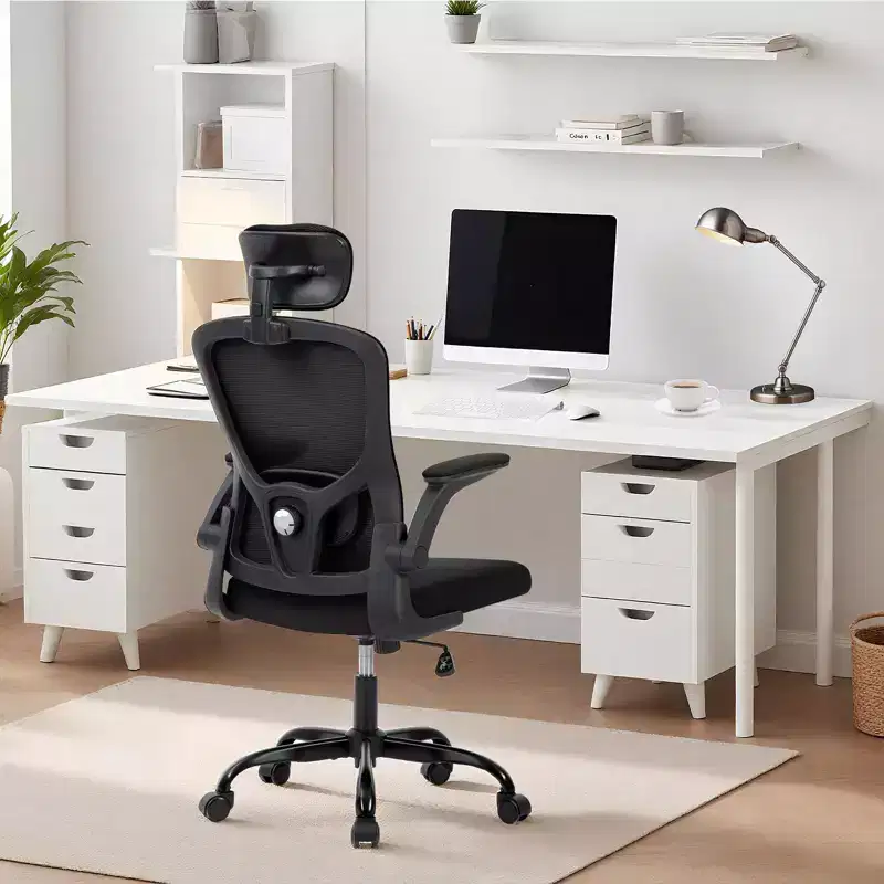 Premium Ergonomic High-Grey Mesh Office Chair - Adjustable Headrest & Reclining Backrest, 360 Swivel - Silent Casters, Skin-Friendly & Durable