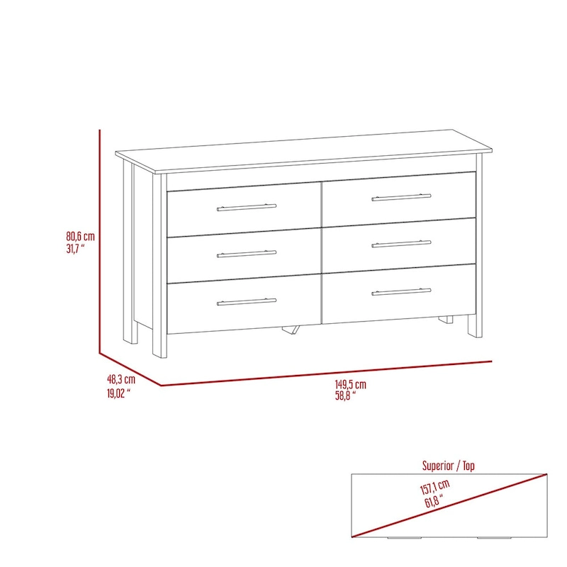 Southington 6-Drawer Rectangle Dresser Light Oak and White