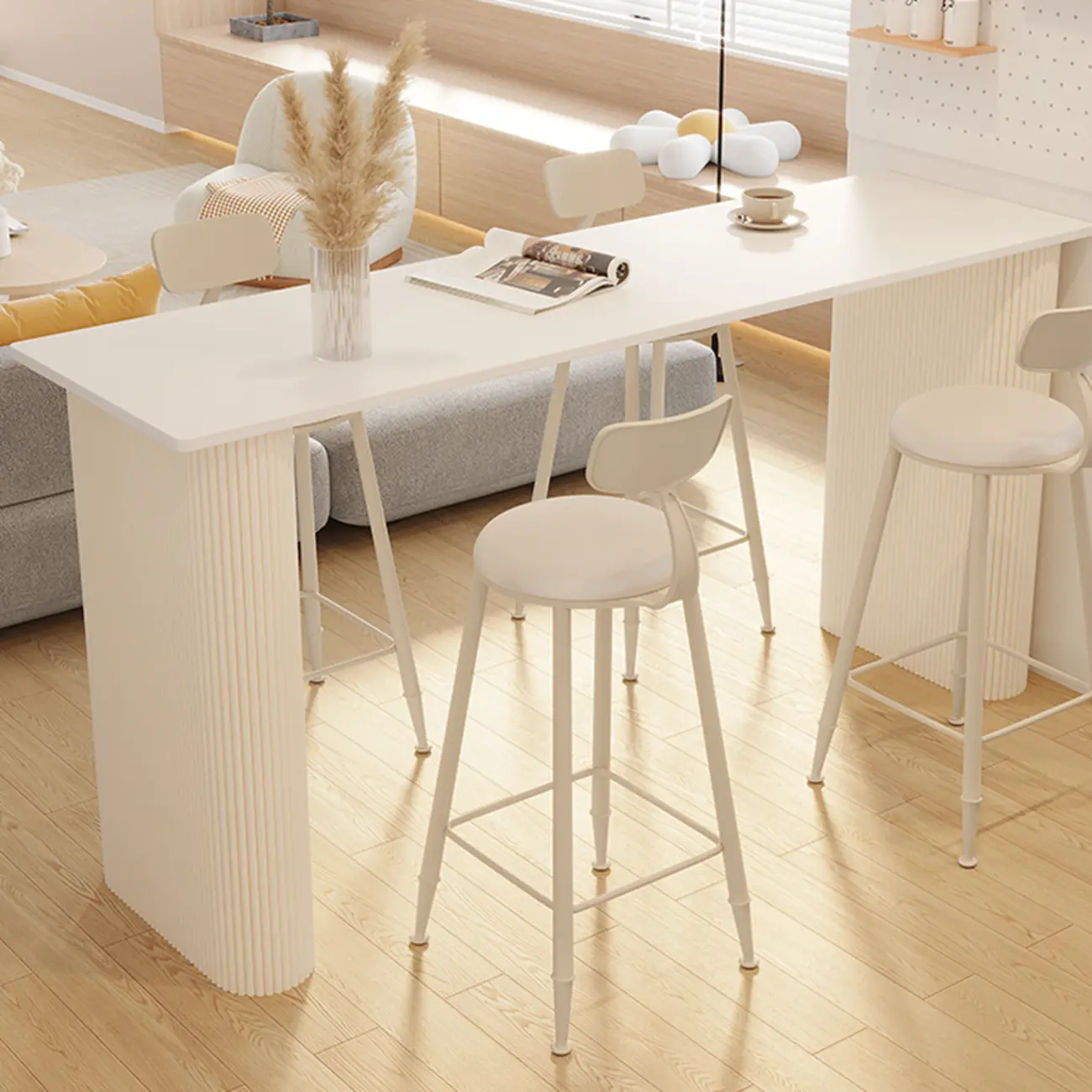 Modern White Stone Top Metal Double Pedestal Bar Tables