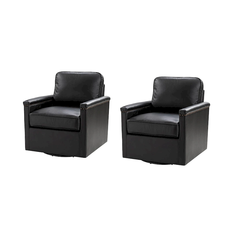 Rita Classic Genuine Leather Swivel Armchair With Nailhead Trims Set Of 2 By HULALA HOME