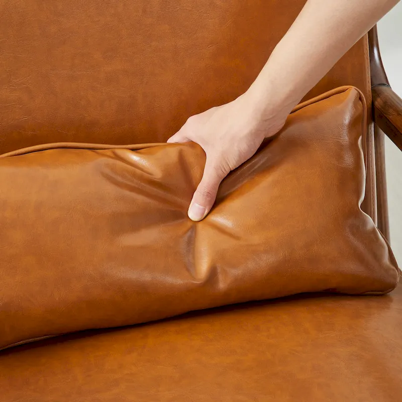 Glitzhome Set of 2 30.75 H Mid-Century Modern PU Leather Accent Chairs with Cushion - 25.75 W x 33.75 D x 30.75 H