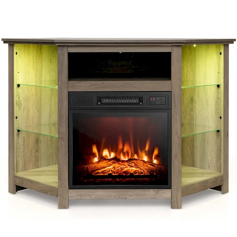 Costway Fireplace TV Stand w/ Led Lights & 18 Electric Fireplace for - See Details