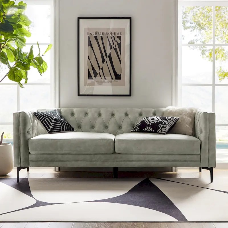 Calymne 84 Classic Square Arms Sofa with Button-Tufted Back by HULALA HOME