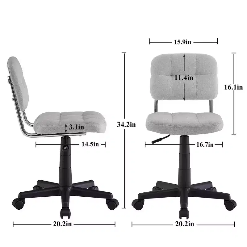 Gray / White Armless Swivel Office Chair, Height Adjustable, Seats 1