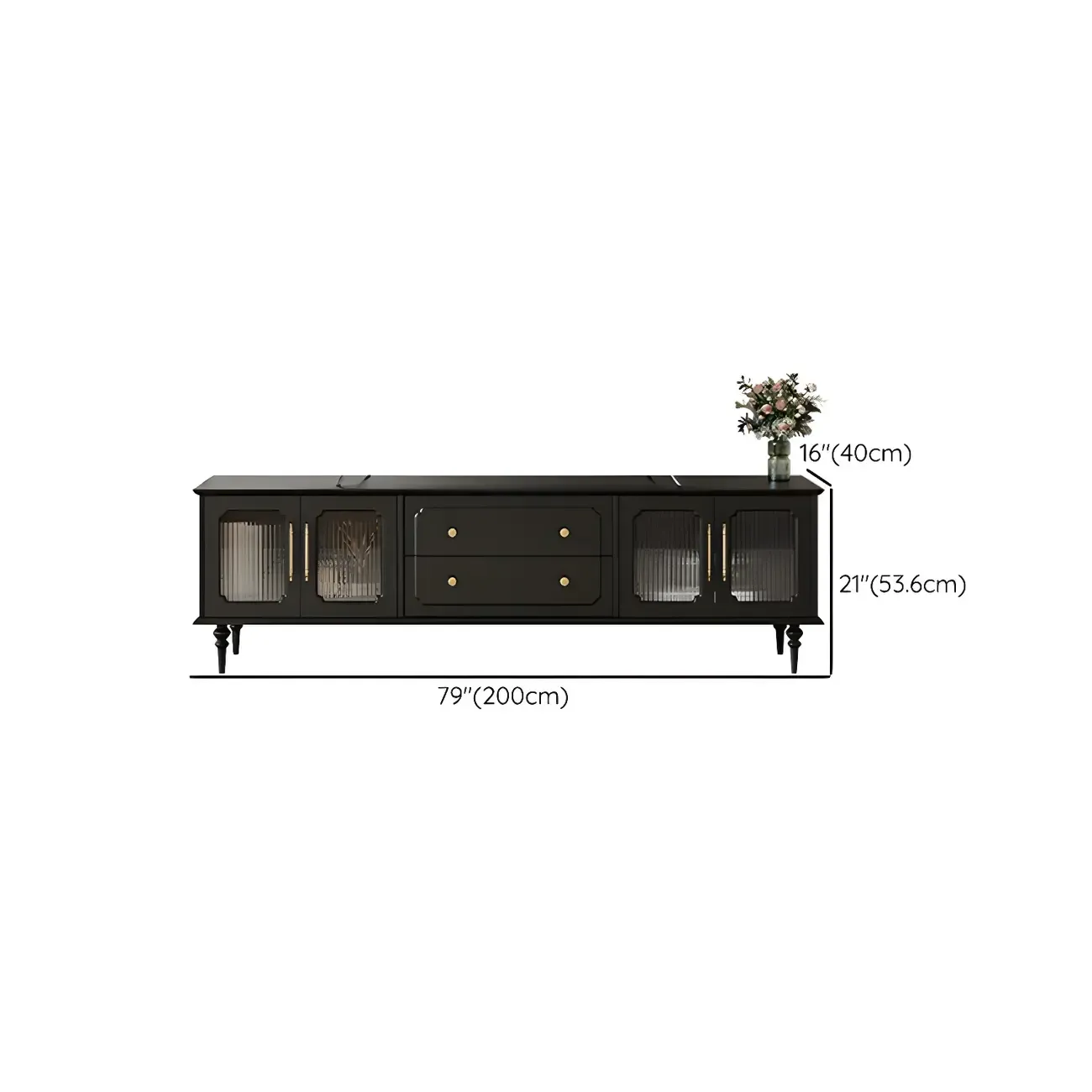 Elegant Black Wooden TV Stand with Drawers and Cabinets