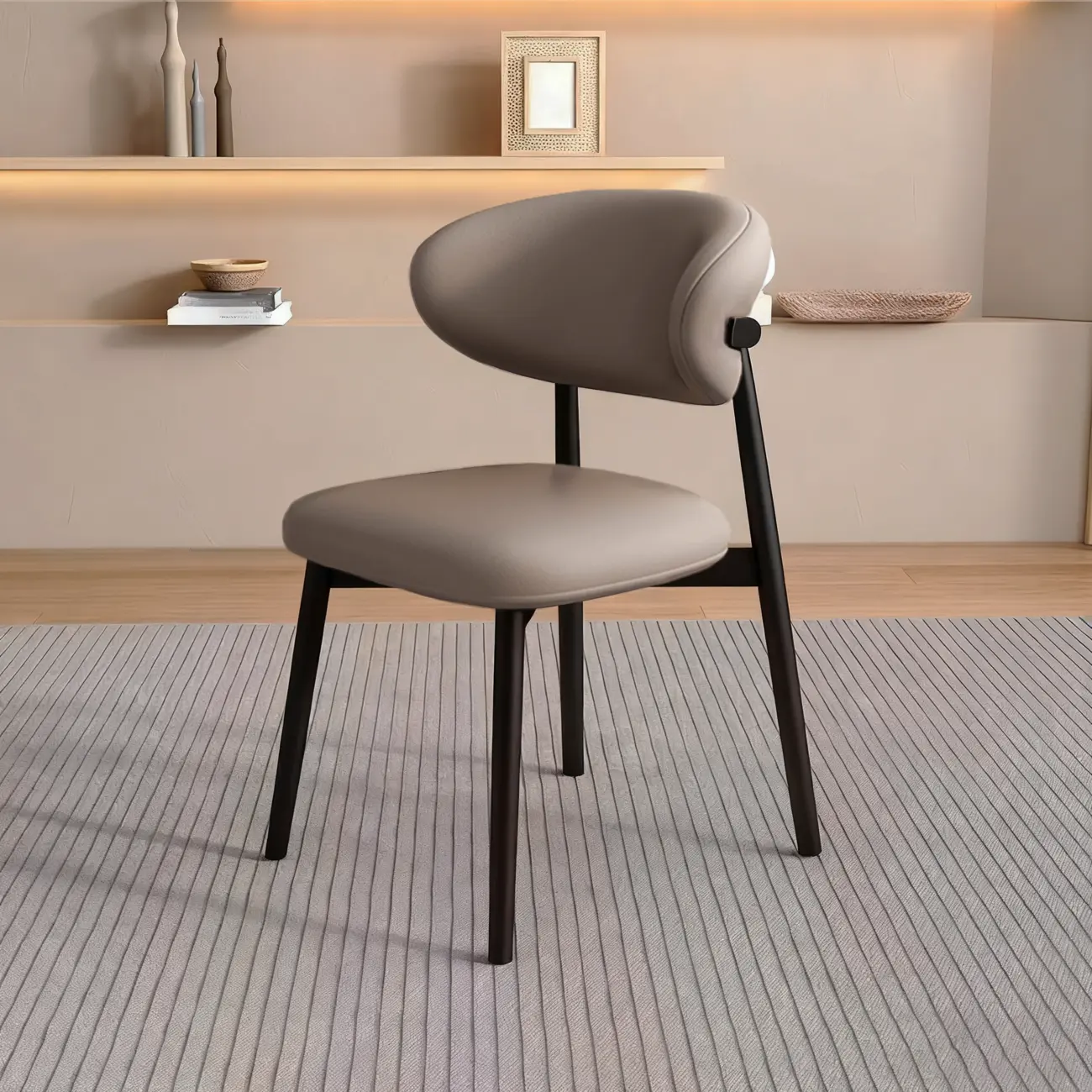 Modern Leather Wood Dining Chair Set of 2