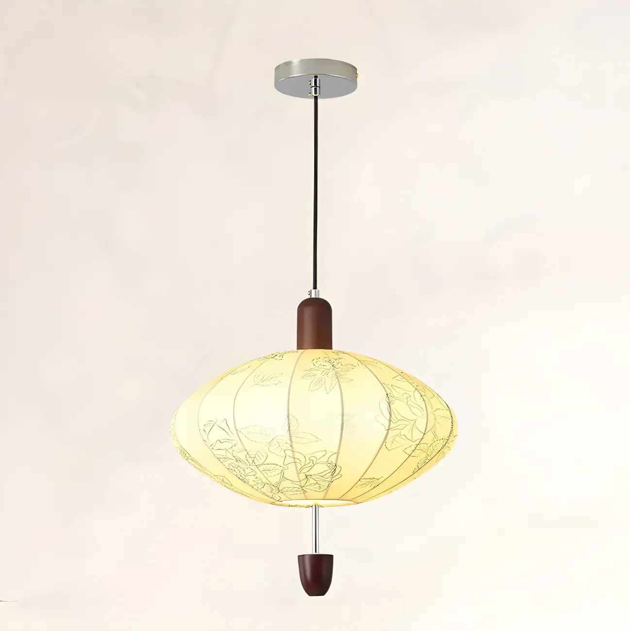 Elegant Flower Pattern Beige Fabric Geometric Chandelier