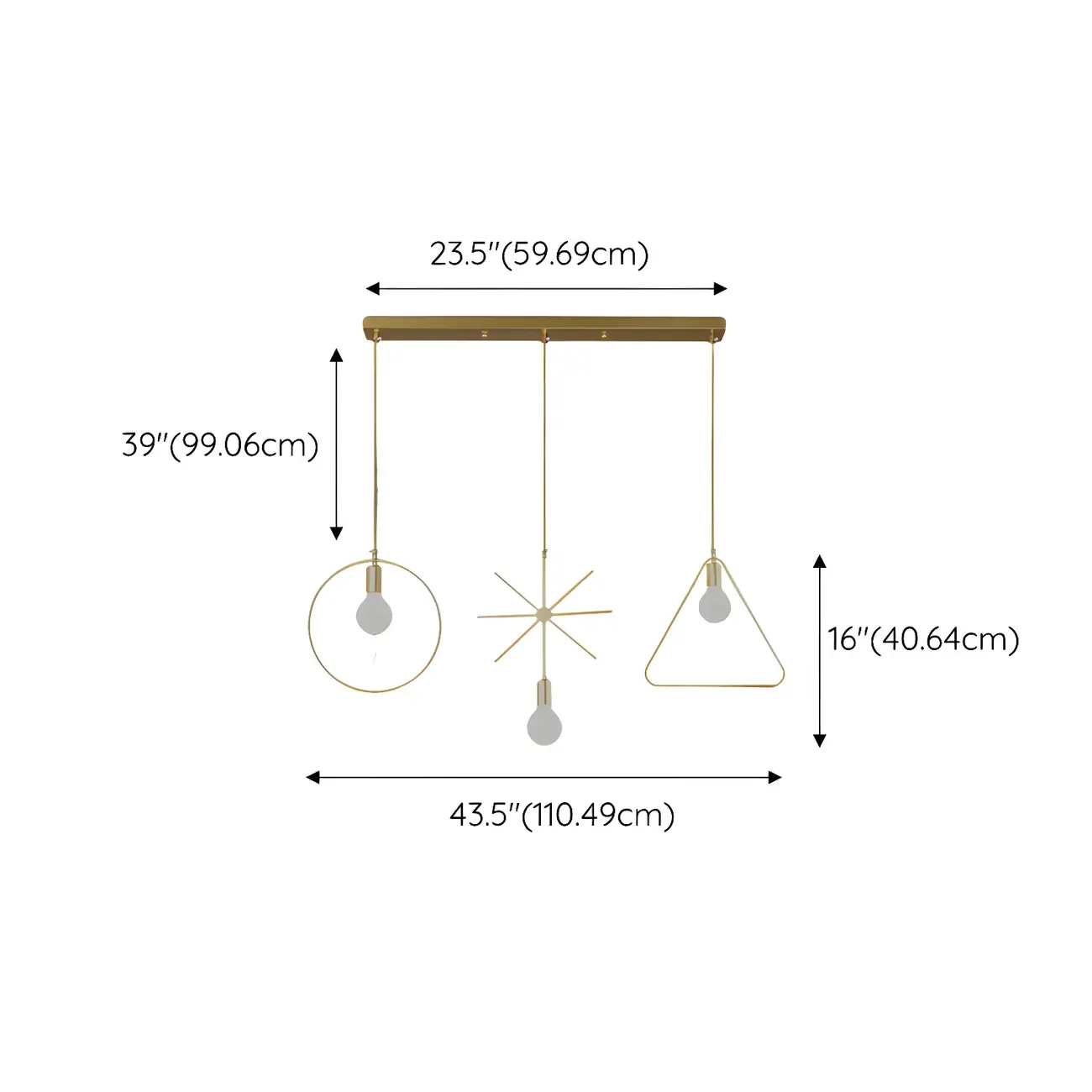 3 Lights Gold Industrial Geometric Metal Island Light Fixture