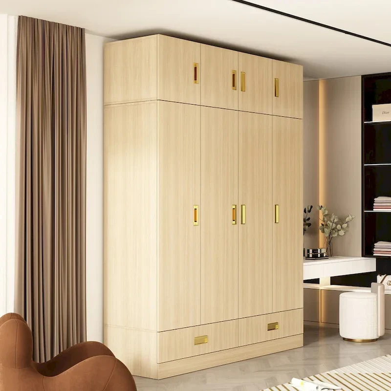 Wardrobe Closet Cabinet with Gold Handles and Optional Top Cabinet