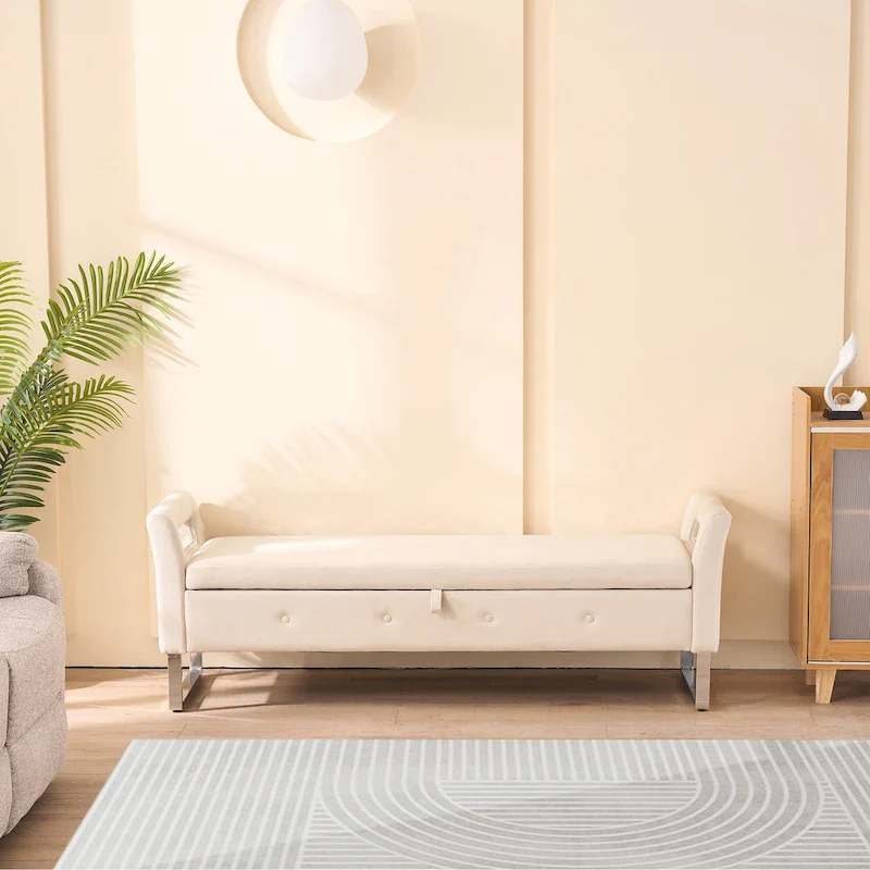 67.91Wide Velvet Storage Soft Bench with Armrests for Living Room, Entryway and Bedroom