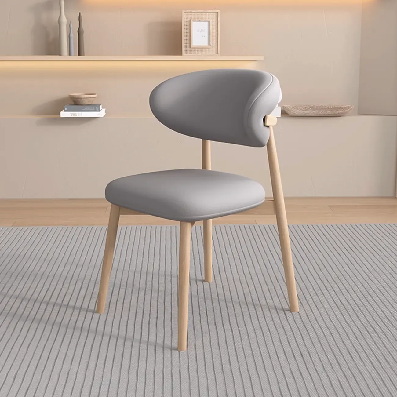 Modern Leather Wood Dining Chair Set of 2