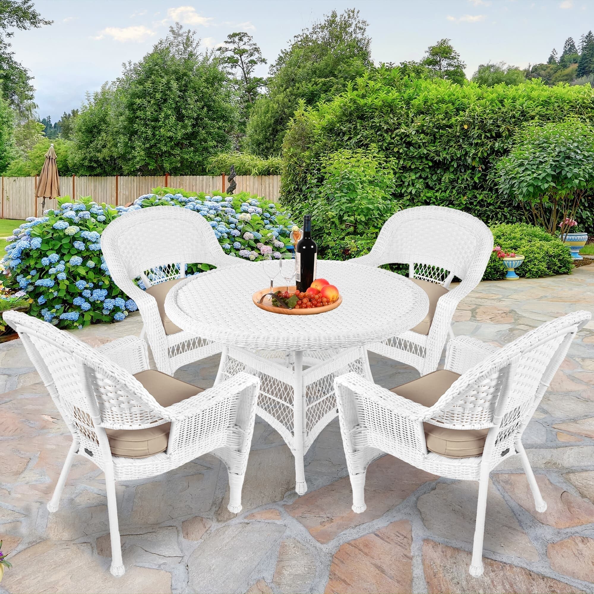 5-piece White Resin Wicker Dining Set