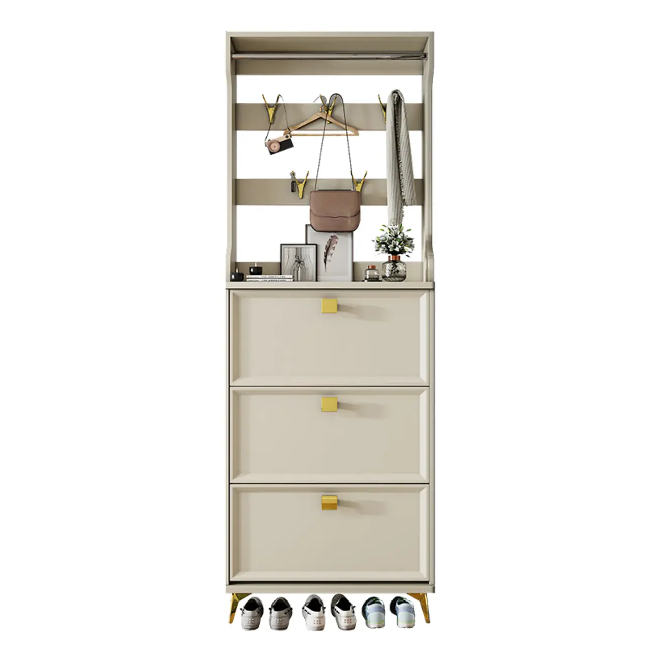 Drop-Front Adjustable Modern White Wood Narrow Shoe Cabinet